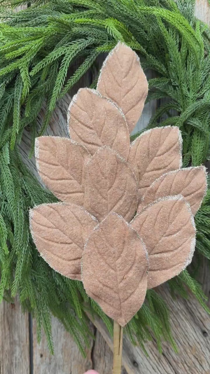 30" Tan Velvet Magnolia Leaf Spray
