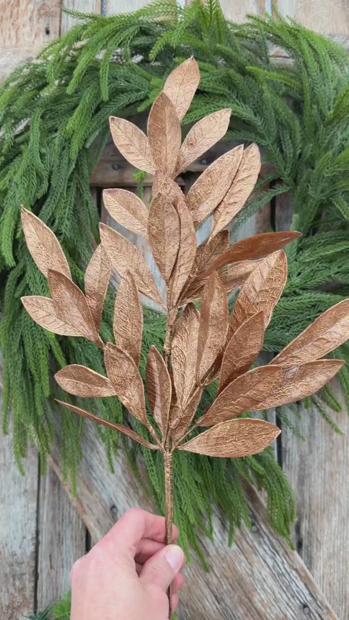 20.5" Bronze Glitter Bay Leaf Spray | Metallic Christmas Floral Greenery