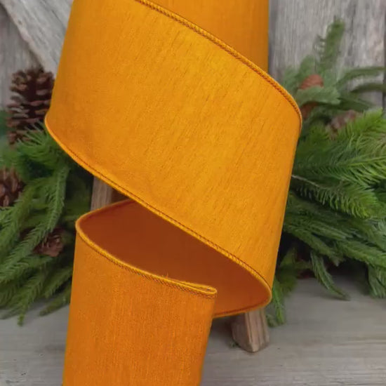 4" Orange Dupion Ribbon, Farrisilk Ribbon, Fall Halloween Ribbon