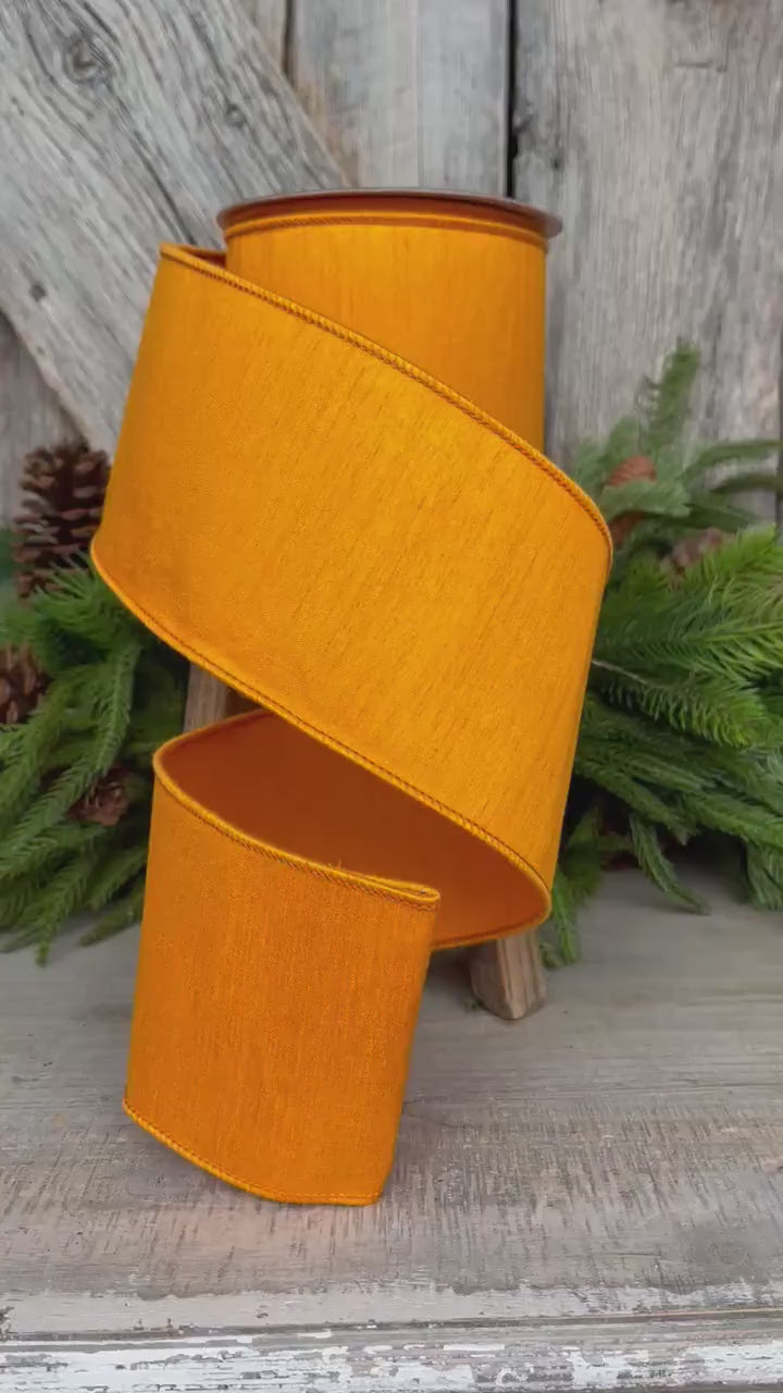 4" Orange Dupion Ribbon, Farrisilk Ribbon, Fall Halloween Ribbon