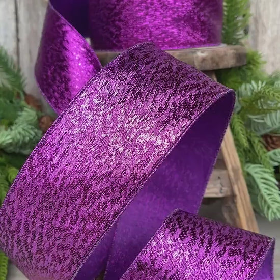 2.5" Purple Metalic Tinsel Ribbon, Farrisilk, wired Ribbon