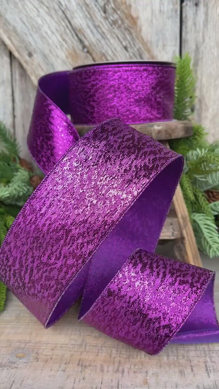 2.5" Purple Metalic Tinsel Ribbon, Farrisilk, wired Ribbon