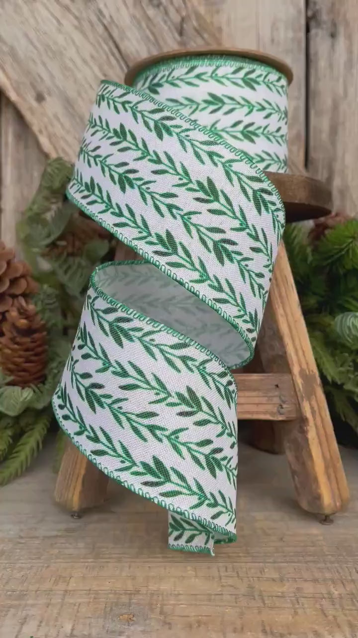 2.5" Green Leaf Ribbon, Wired Ribbon, Spring Ribbon
