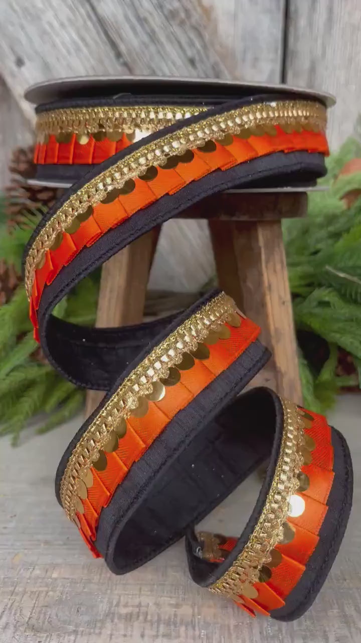 1.5" Halloween Ribbon, Tricks or Pleats, Farrisilk Ribbon