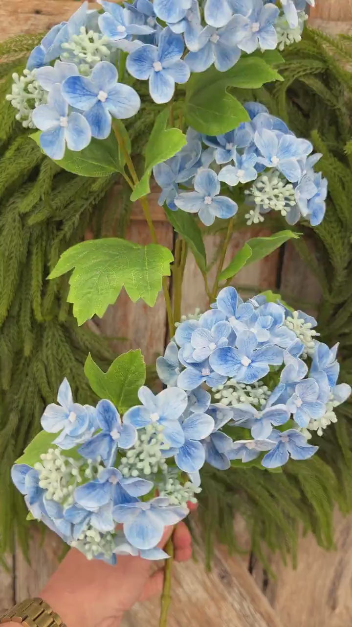 32" Blue Snowball Hydrangea Spray, Artificial Hydrangea Florals