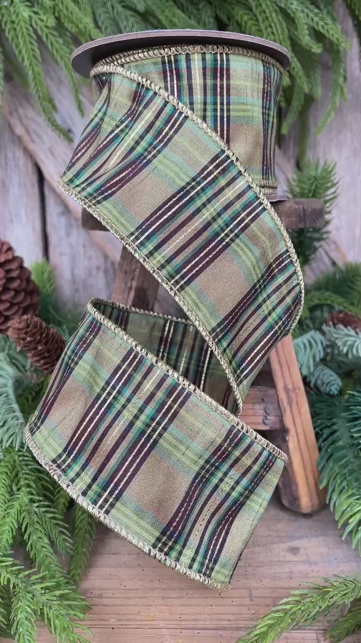 2.5" Green Moss Christmas Plaid, Woodsy Christmas Ribbon