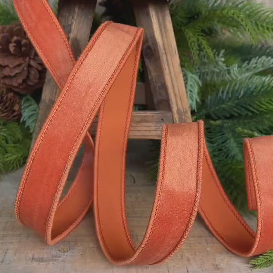Wired Orange Velvet Ribbon: Fall Halloween Christmas Decor, 1" x 10 Yards