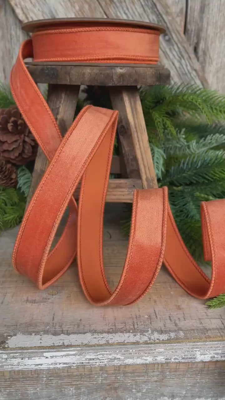 Wired Orange Velvet Ribbon: Fall Halloween Christmas Decor, 1" x 10 Yards