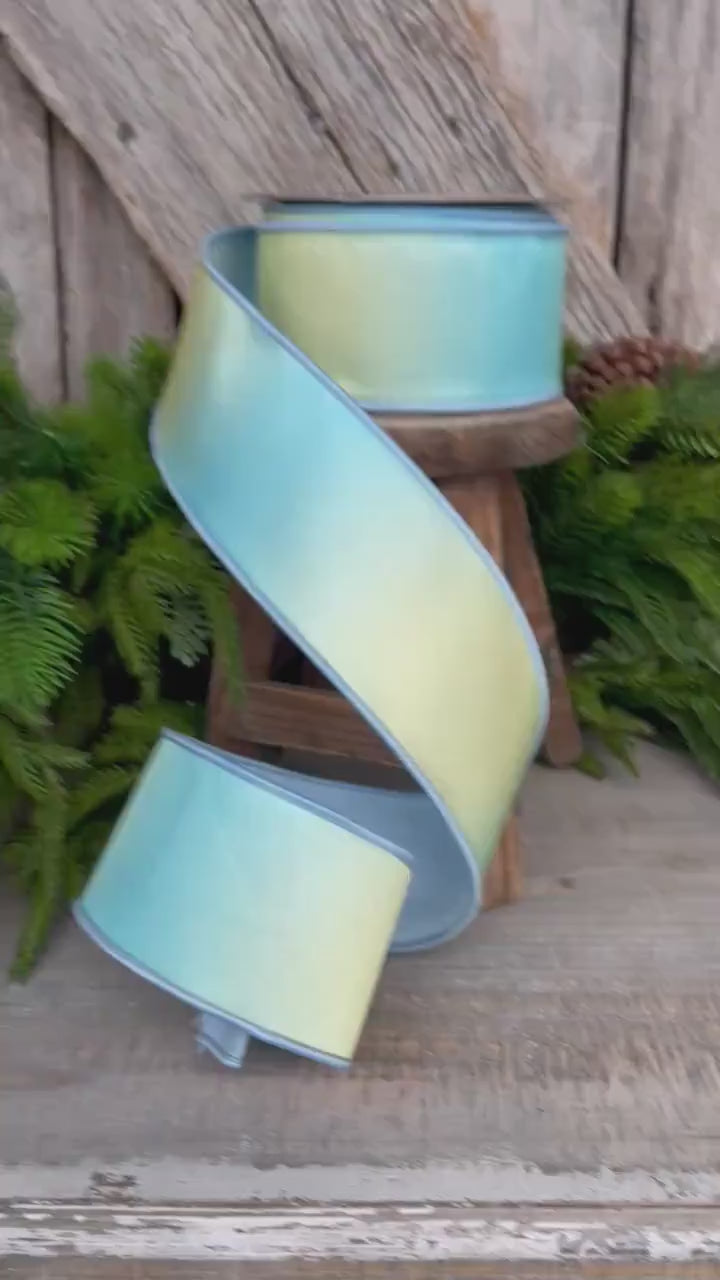 2.5" Blue Prismatic Ribbon, Farrisilk RIbbon, Blue Wired RIbbon