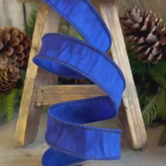 1” Royal Blue Dupioni Ribbon, Christmas Ribbon, Bright Blue Ribbon
