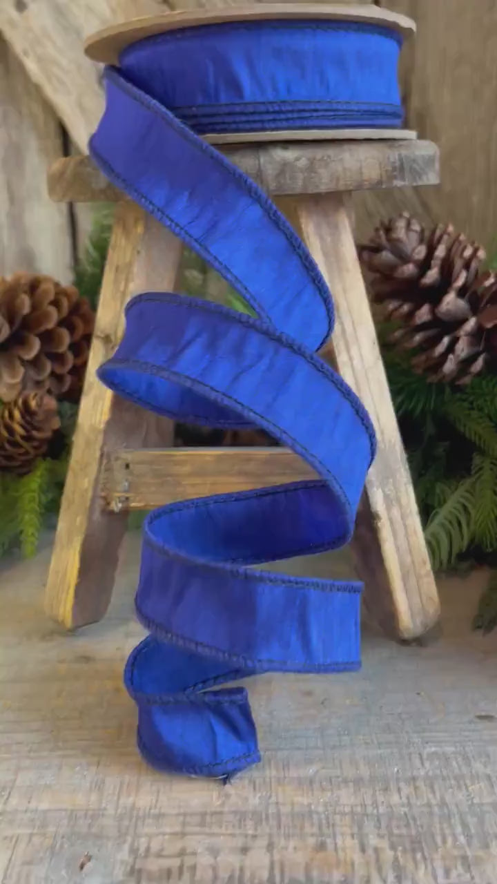 1” Royal Blue Dupioni Ribbon, Christmas Ribbon, Bright Blue Ribbon