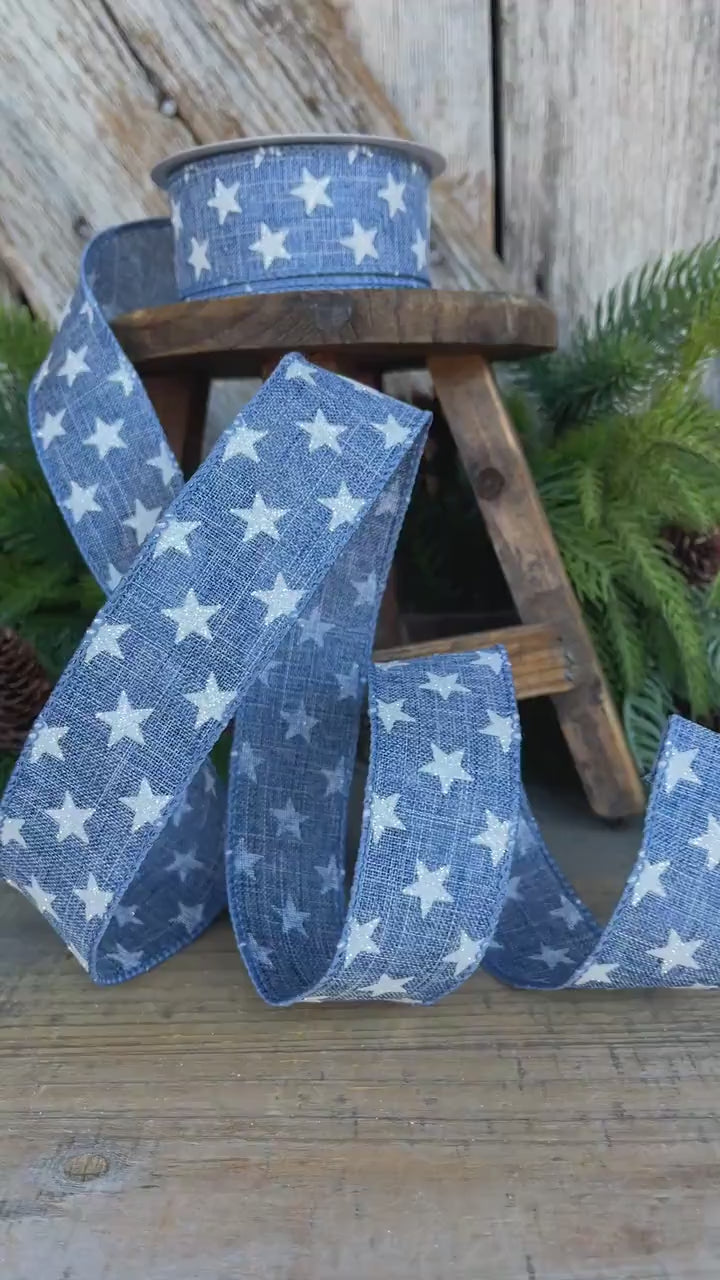 1.5" Patriotic Ribbon, Wired Ribbon, Star Ribbon