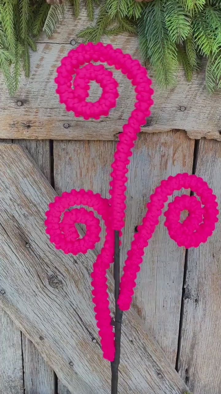 28" Hot Pink Puff Curly Spray, Hot Pink Halloween Spray, Wreath Supply