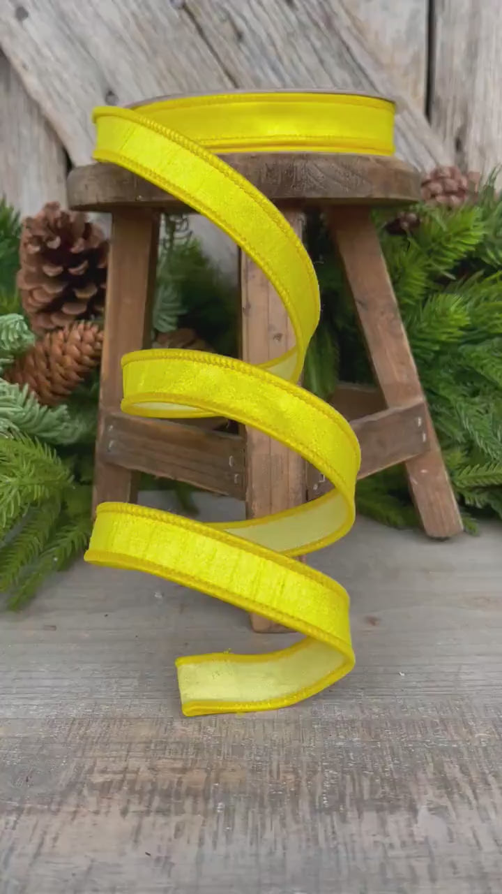 3/4 Yellow Color Fusion Ribbon Farrisilk Ribbon, Wired Ribbon, Yellow Ribbon