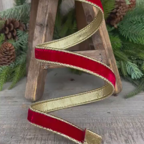 3/4" Red Flashy Velvet, Farrisilk Ribbon, Wired Ribbon