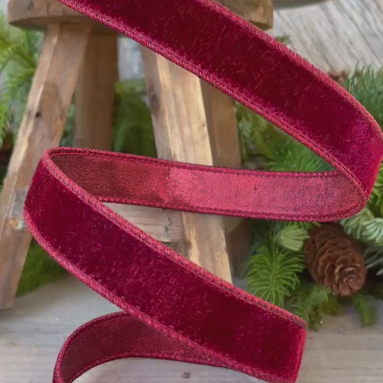 1” Burgundy Velvet Ribbon, Farrisilk ribbon, Velvet ribbon
