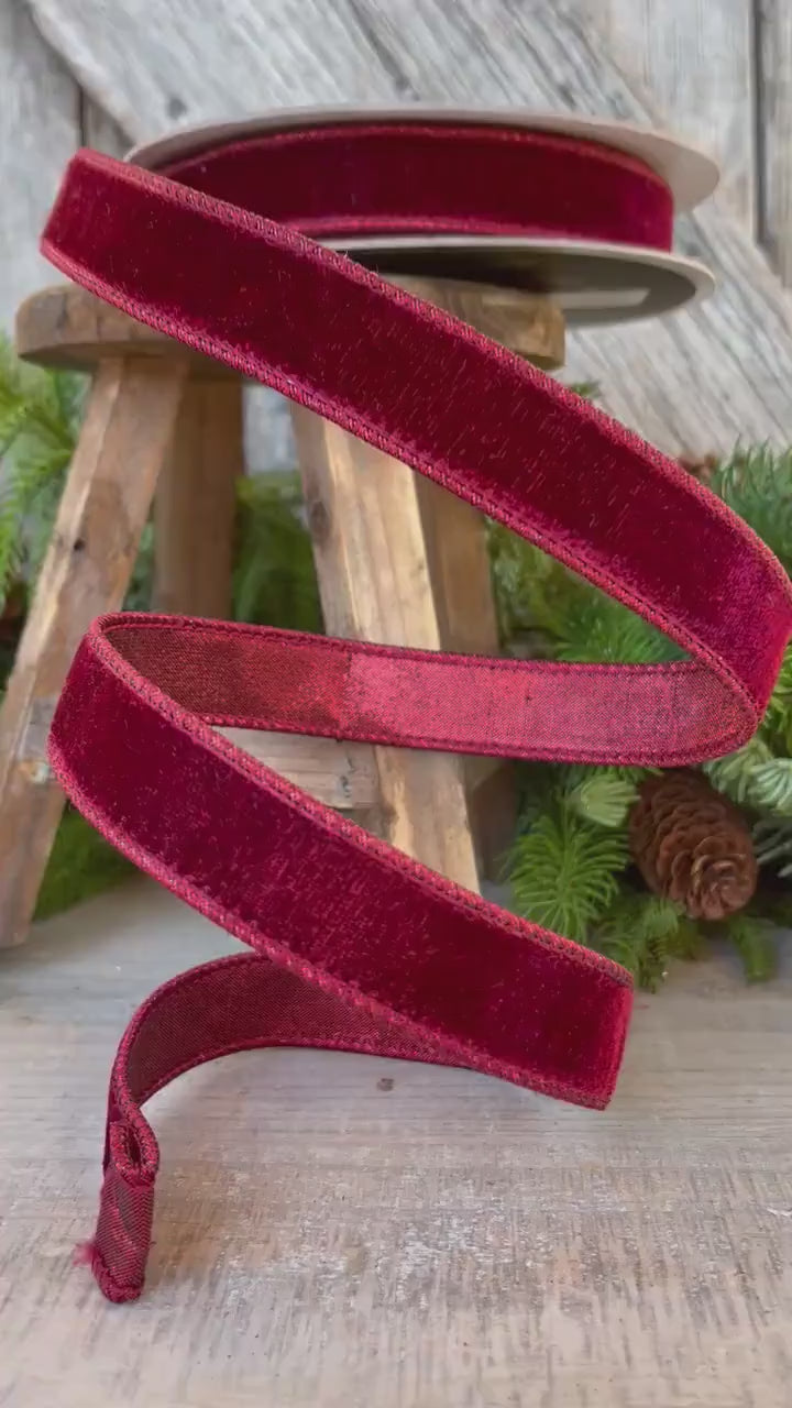 1” Burgundy Velvet Ribbon, Farrisilk ribbon, Velvet ribbon