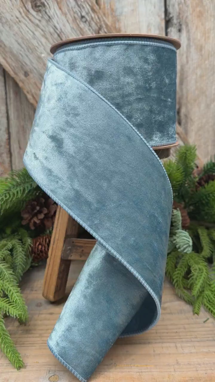 4" French Blue Velvet Ribbon, Christmas Ribbon