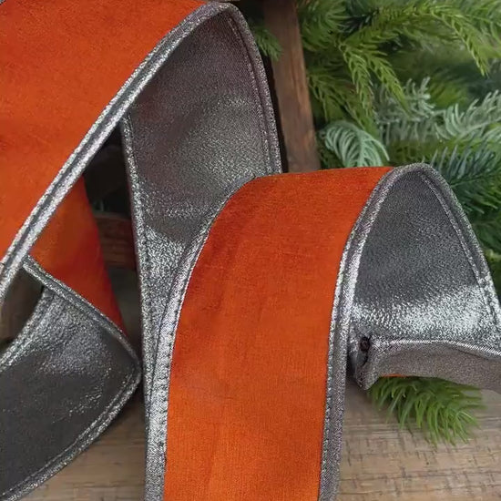 2.5" Orange Silver Ribbon, Halloween Ribbon, Orange with Silver Edging Ribbon