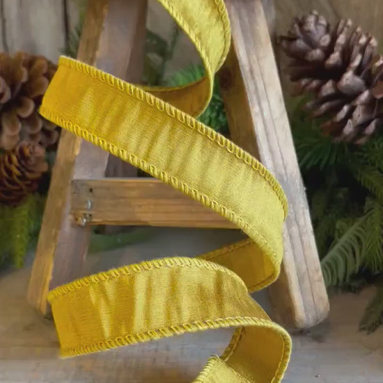 1" Gold Dupioni Ribbon, Gold WIred Ribbon, Fall Ribbon