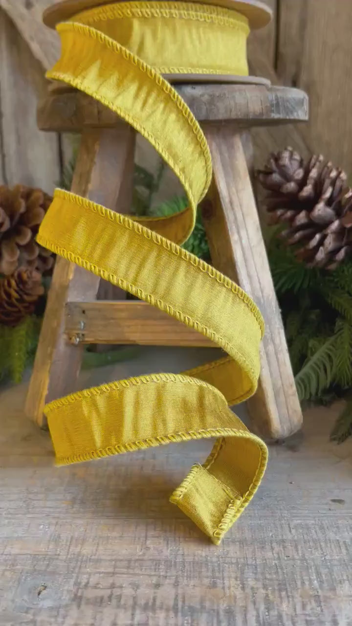 1" Gold Dupioni Ribbon, Gold WIred Ribbon, Fall Ribbon