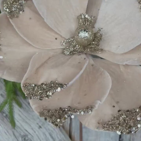 21" Champagne Velvet Magnolia, Christmas Magnolia, Faux Magnolia Stem