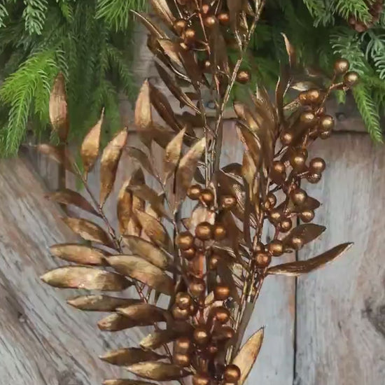 30" Bronze Berry Spray, Bronze Christmas Spray, Metallic Bronze Floral SPray