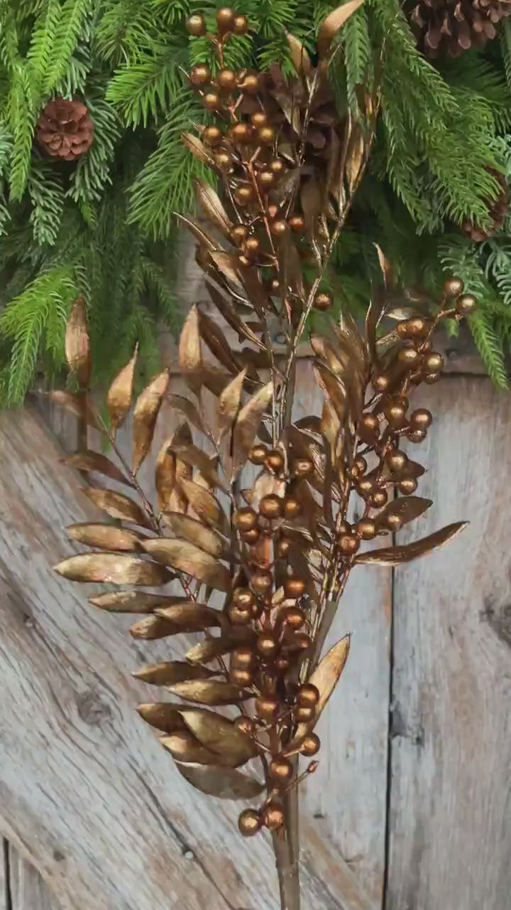 30" Bronze Berry Spray, Bronze Christmas Spray, Metallic Bronze Floral SPray