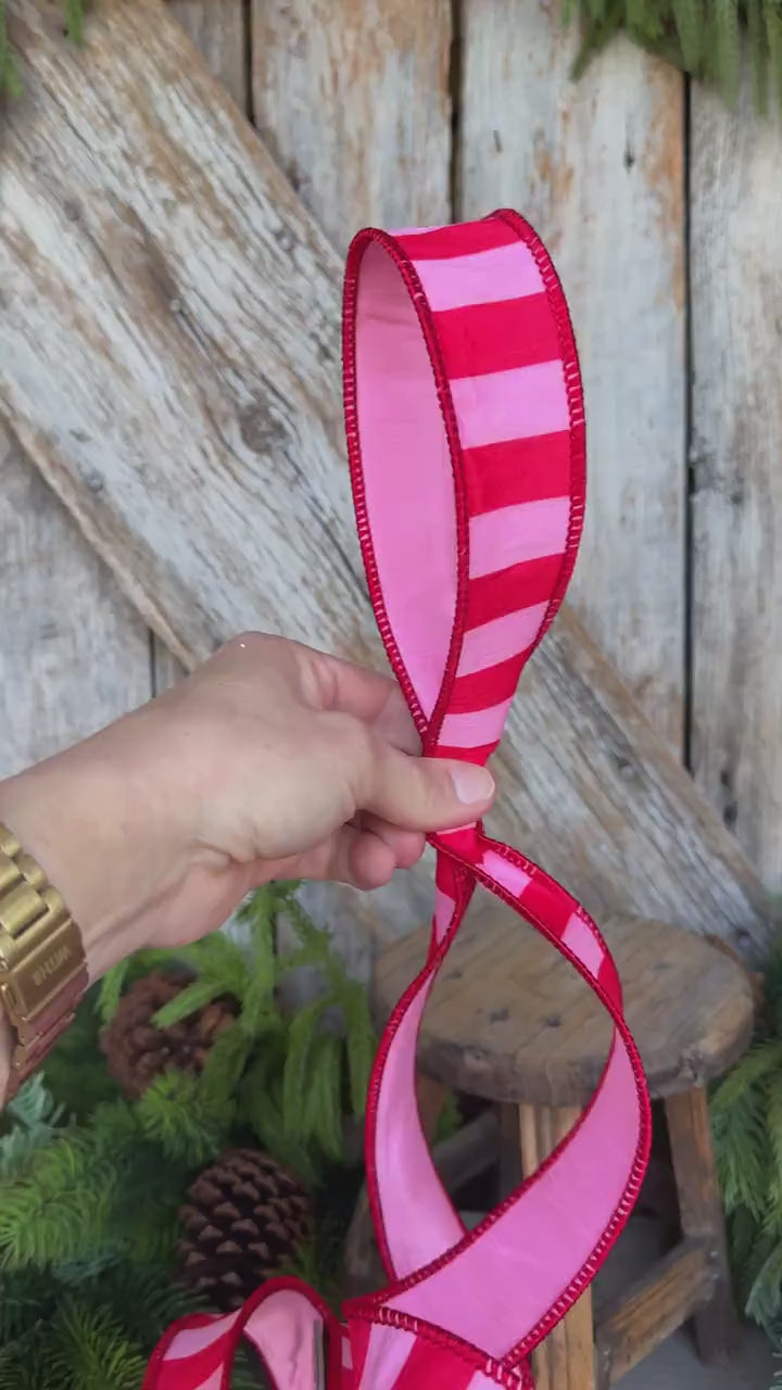 1.5" Red & Pink Stripe Ribbon, Christmas Ribbon, Pinkmas Ribon