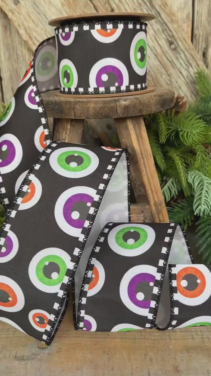 Eyeball Halloween Wired Ribbon - 2.5 inch x 10 Yards