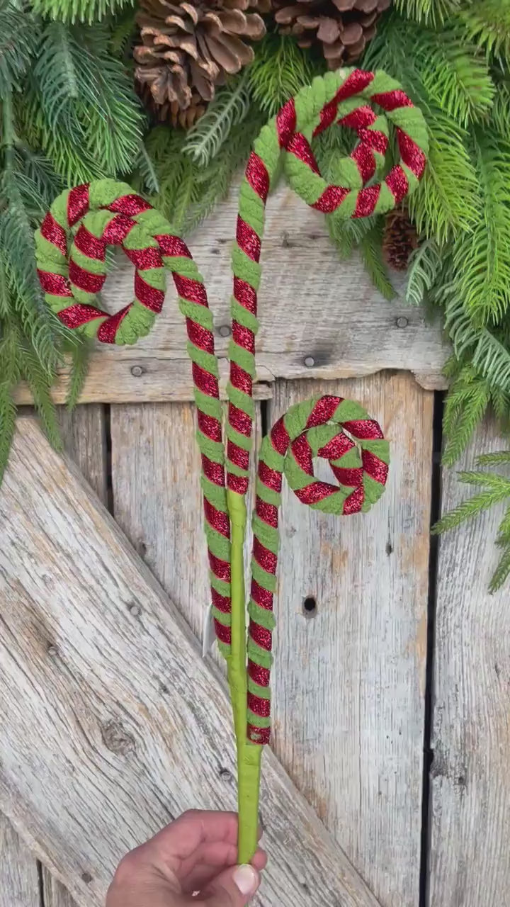 28" Red Green Curly Spray, Christmas Curly Spray, Red Green Swirl Spray