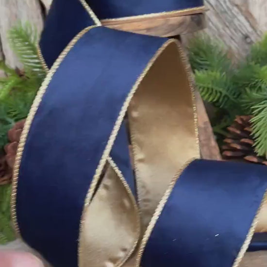 2.5" Navy Blue Velvet Ribbon, Christmas Ribbon, 2.5" x 10yds