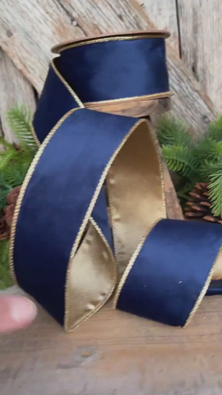 2.5" Navy Blue Velvet Ribbon, Christmas Ribbon, 2.5" x 10yds