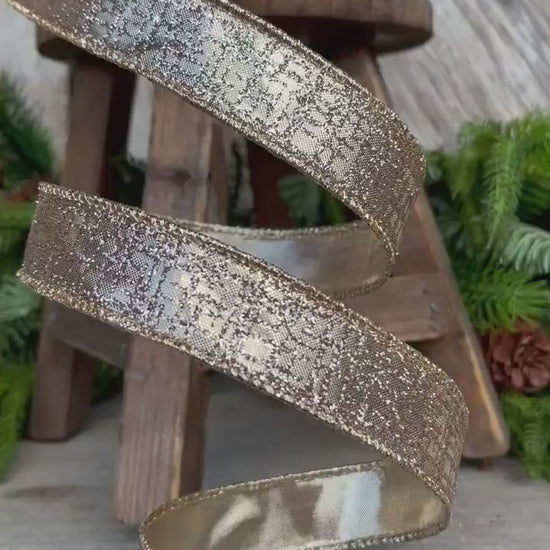 1" Gold Graphic Glitter RIbbon, Farrisilk Ribbon, Christmas Ribbon