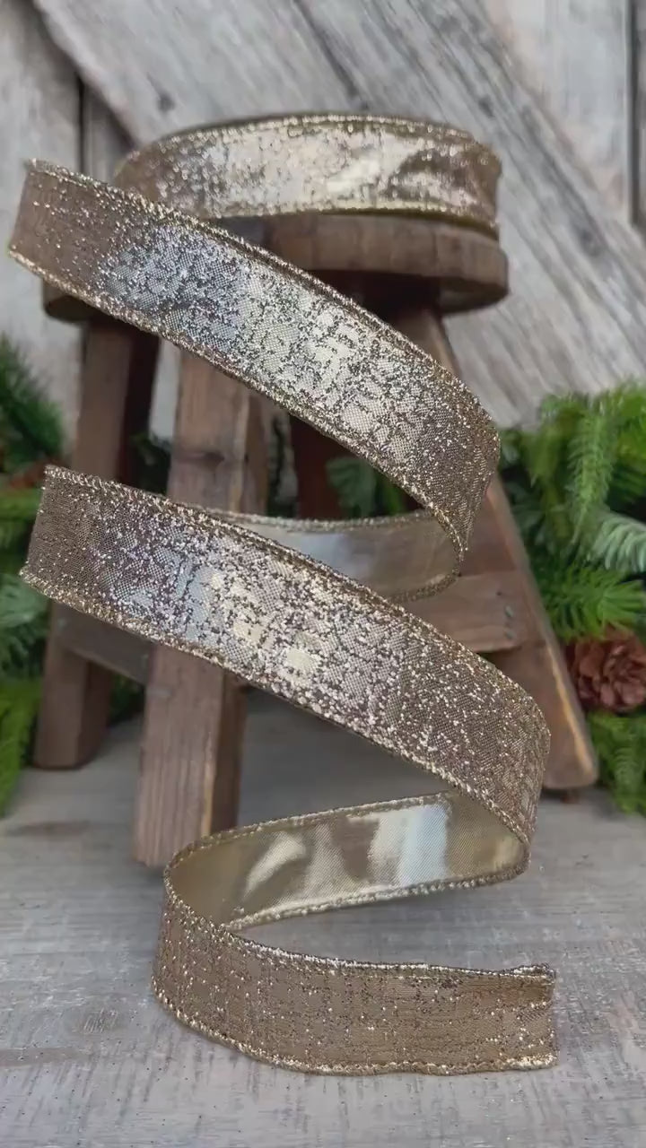 1" Gold Graphic Glitter RIbbon, Farrisilk Ribbon, Christmas Ribbon