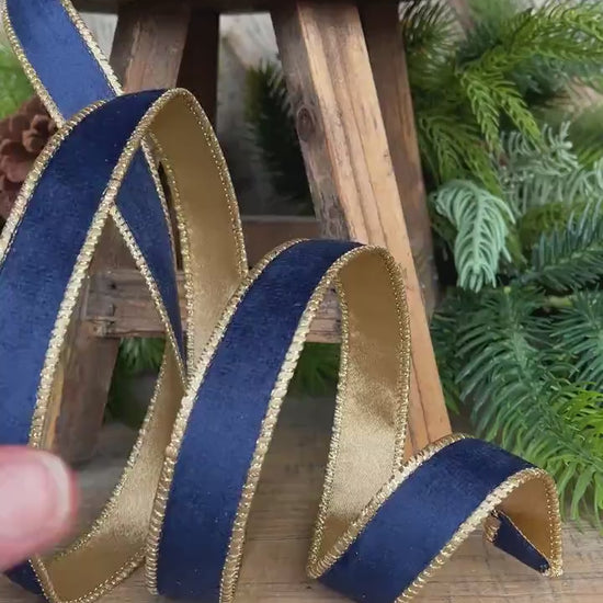 Navy Blue Velvet Wired Ribbon: 1-inch, 10 Yards, Christmas Bow Supply