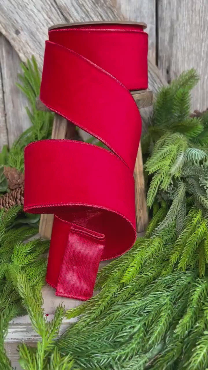 2.5" Red Velvet Ribbon, Christmas Tree Ribbon, Wreath Ribbon