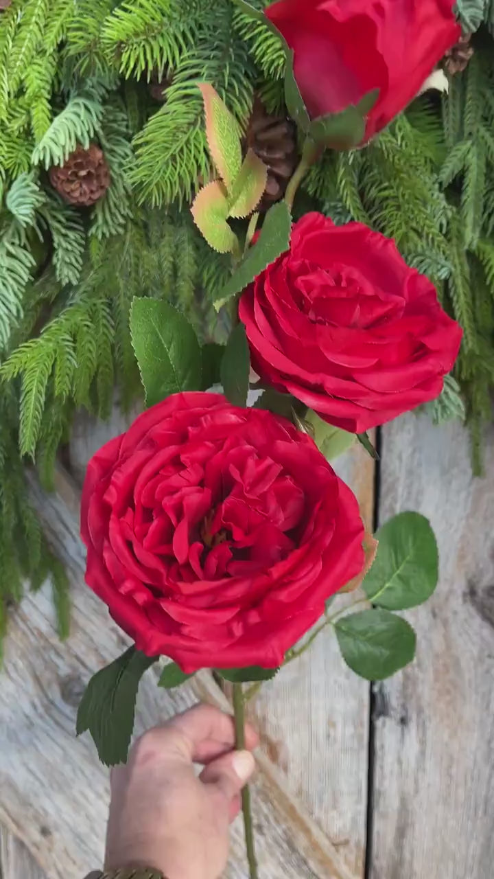 30″ Red Austin Rose Stem | Long Red Artificial Rose | Floral Supply Stem for Arrangements, Wedding Decor, DIY Bouquets