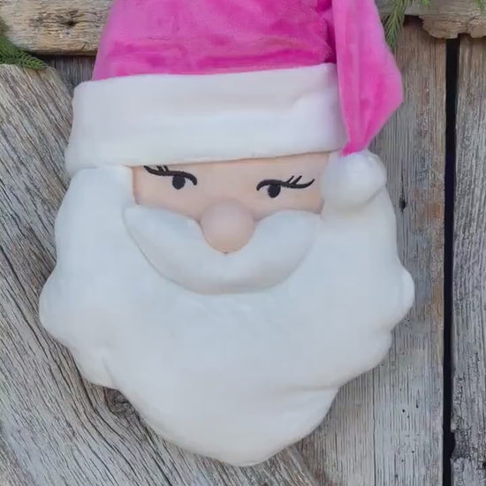 15" Pink Santa Ornament, Pink Santa Wreath Attachment, Plush Pink Santa Head