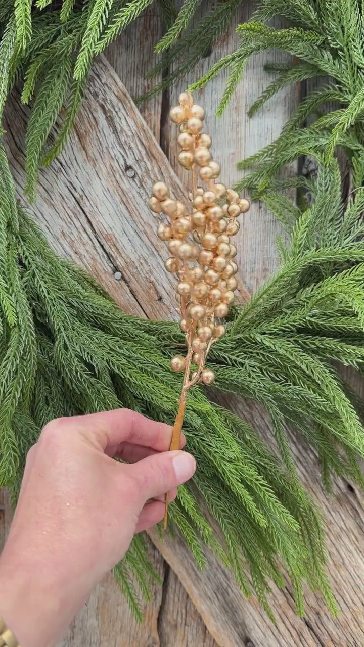 10" Gold Berry Spray, Gold Christmas Pick