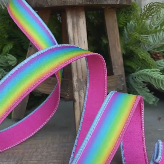 1" Magic Rainbow Ribbon, Farrisilk Ribbon, Wired Ribbon