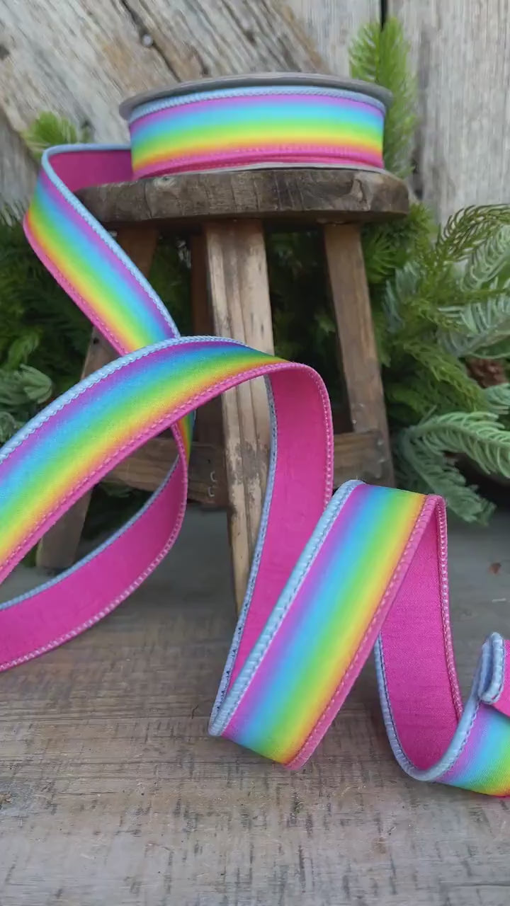 1" Magic Rainbow Ribbon, Farrisilk Ribbon, Wired Ribbon