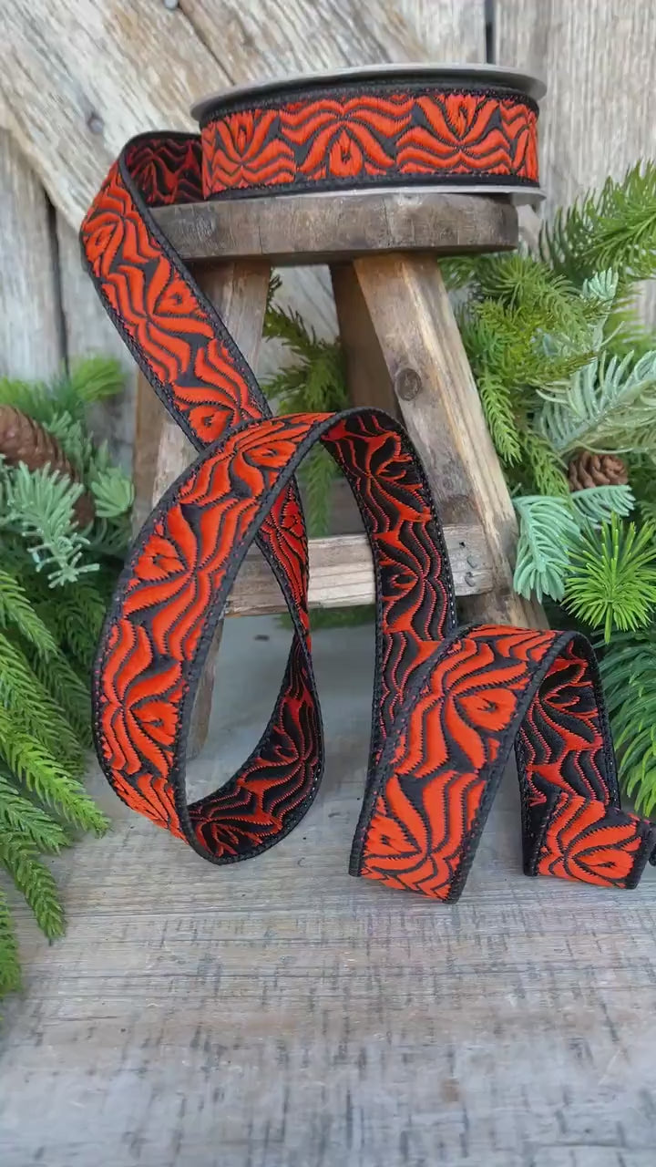 1" Orange Halloween Ribbon, Farrisilk Ribbon, Orange Ghoulish Ribbon