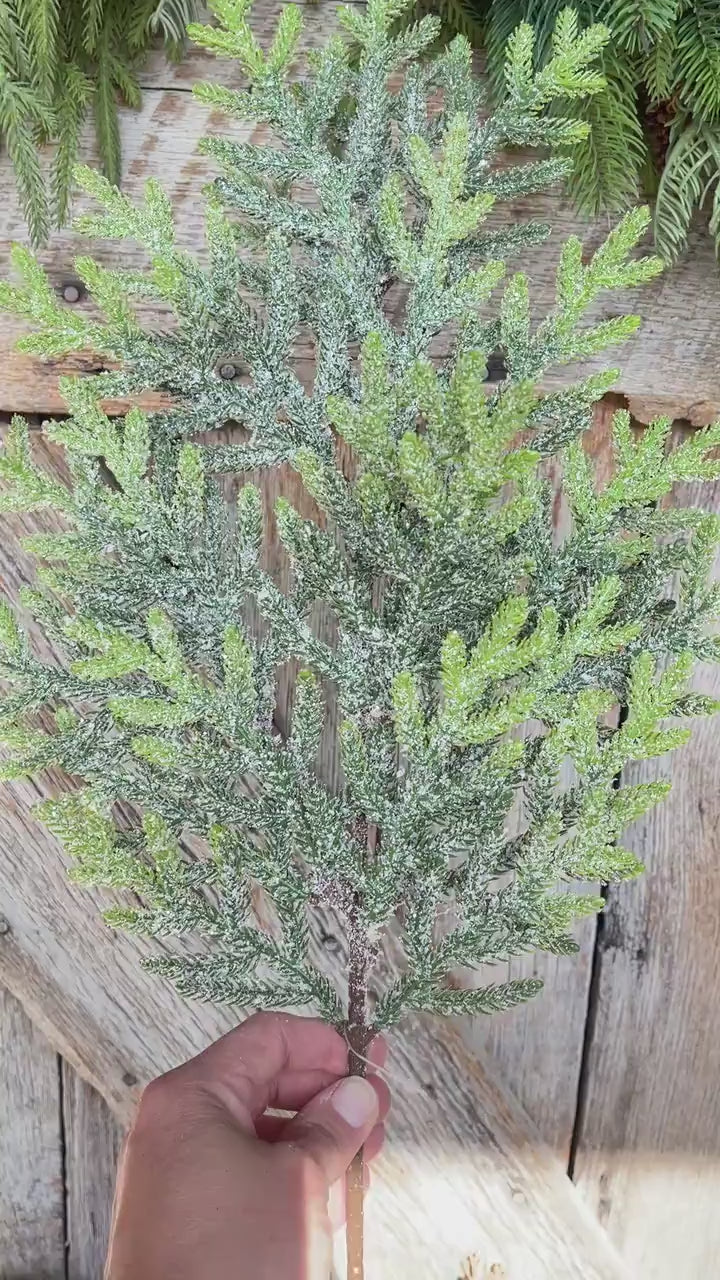26" Norfolk Iced Pine Spray, Real Touch Norfold Pine, Artificial Pine Spray