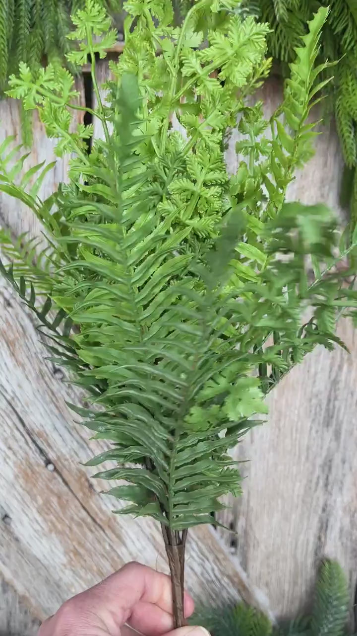 20.5” Soft Touch Mixed Fern Spray, UV Faux Foliage Stem, Wreath Supply