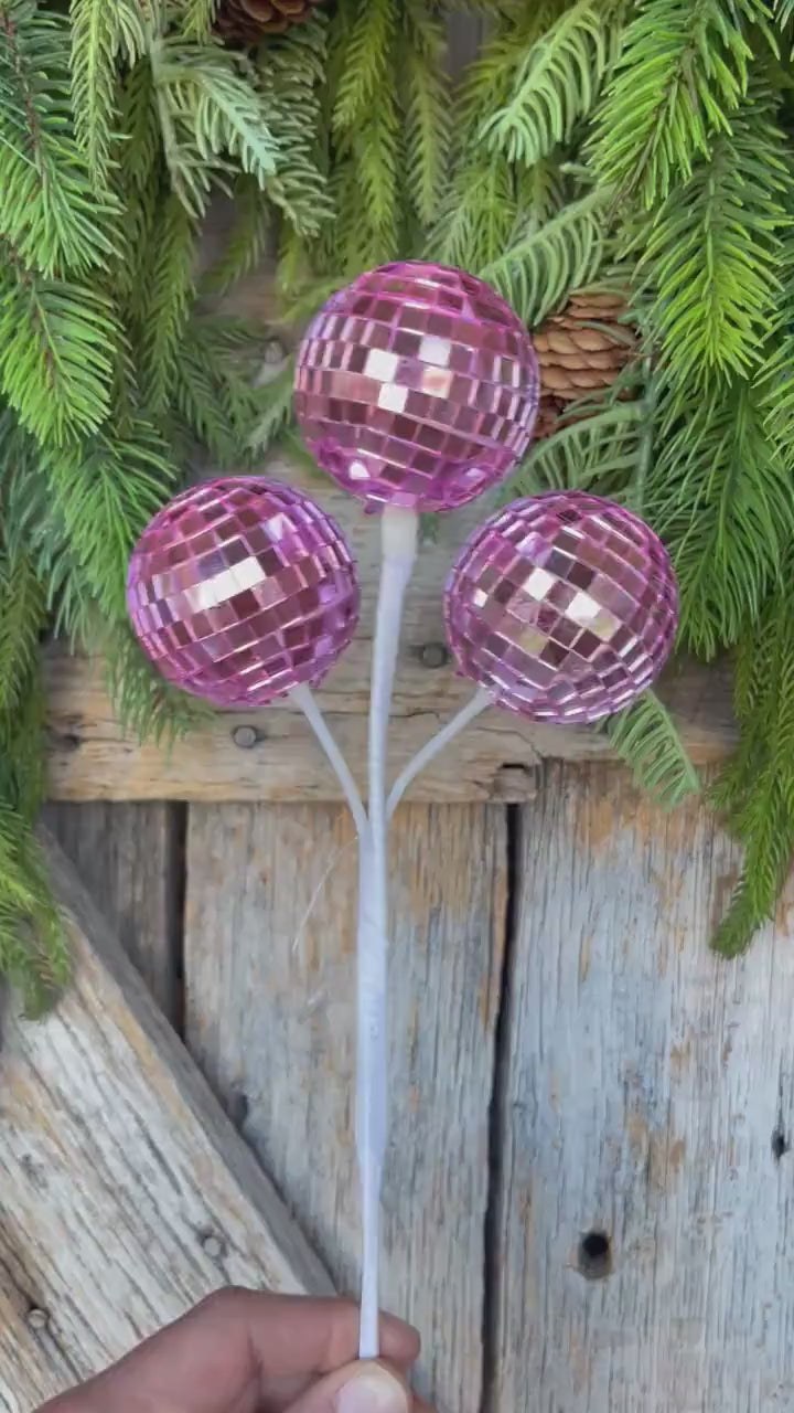 10" Pink Disco Ball Spray, Pinkmas Decor, Pink Disco Balls