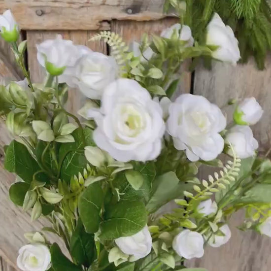 22" White Rose Bush, Artificial Rose Bush, White Roses