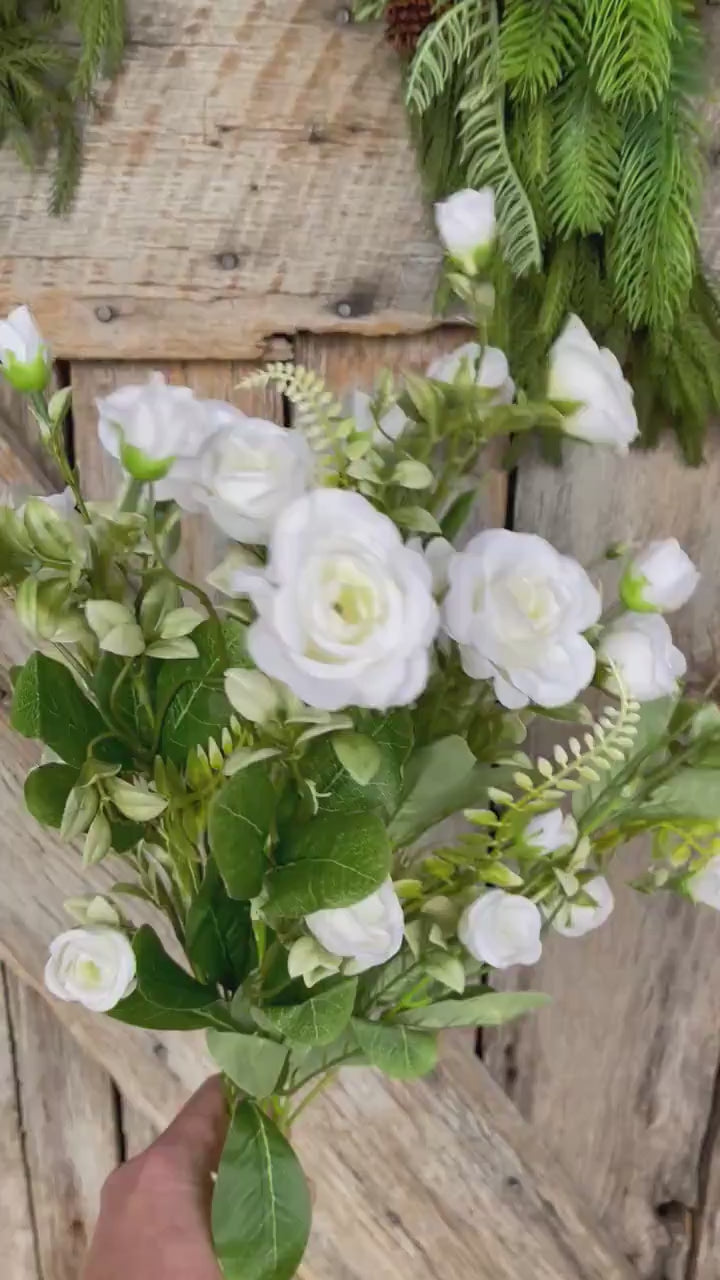 22" White Rose Bush, Artificial Rose Bush, White Roses