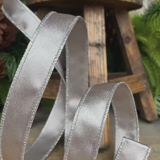 Silver Shimmer Wired Ribbon: 1" Silver Christmas Ribbon