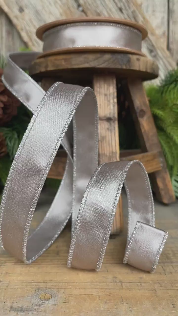 Silver Shimmer Wired Ribbon: 1" Silver Christmas Ribbon